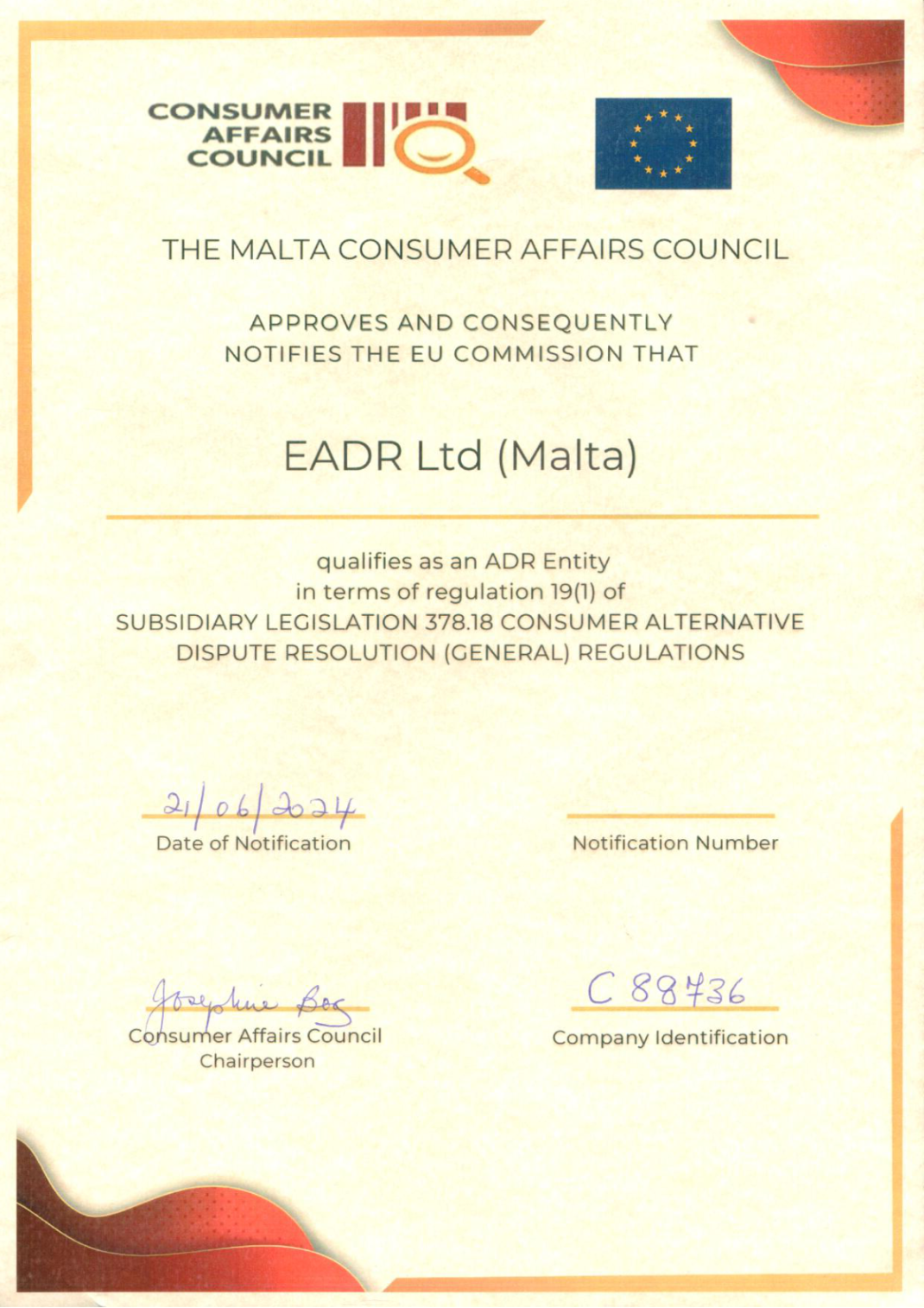 EADR Malta Certification | Approved EU ADR Entity
